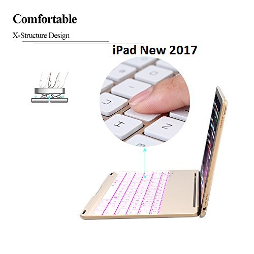 Bao da kiêm bàn phím bluetooth cho iPad New 2017 (9.7&quot;) (Gold) tặng cáp sạc iPhone