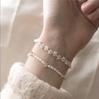 Set Vòng tay vòng cổ chocker và nhẫn hạt cườm hình hoa cúc họa mi thanh lịch xinh xắn