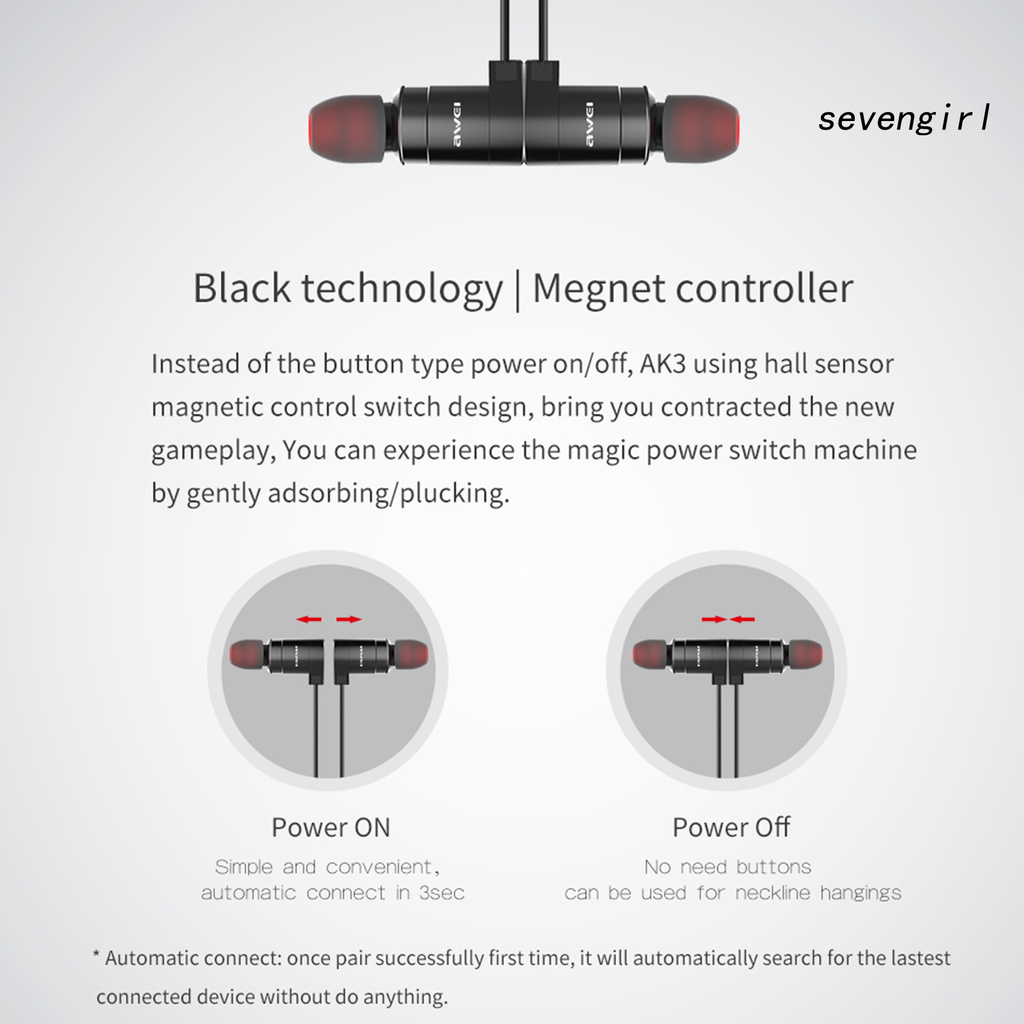 Tai Nghe Nhét Tai Sev-Awei Ak3 Chống Nước Kết Nối Bluetooth Âm Thanh Stereo Sống Động