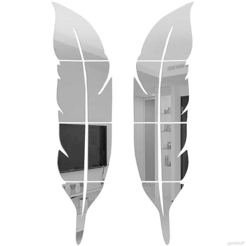 Household Concise Mirror Feather Shape 3D Self-adhesion Eco-friendly Safety Wall Decoration