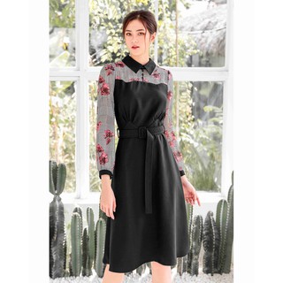 MENTOSA-Đầm Mentosa Phối Voan Dài Tay Cổ Sơ Mi M-L091219ST