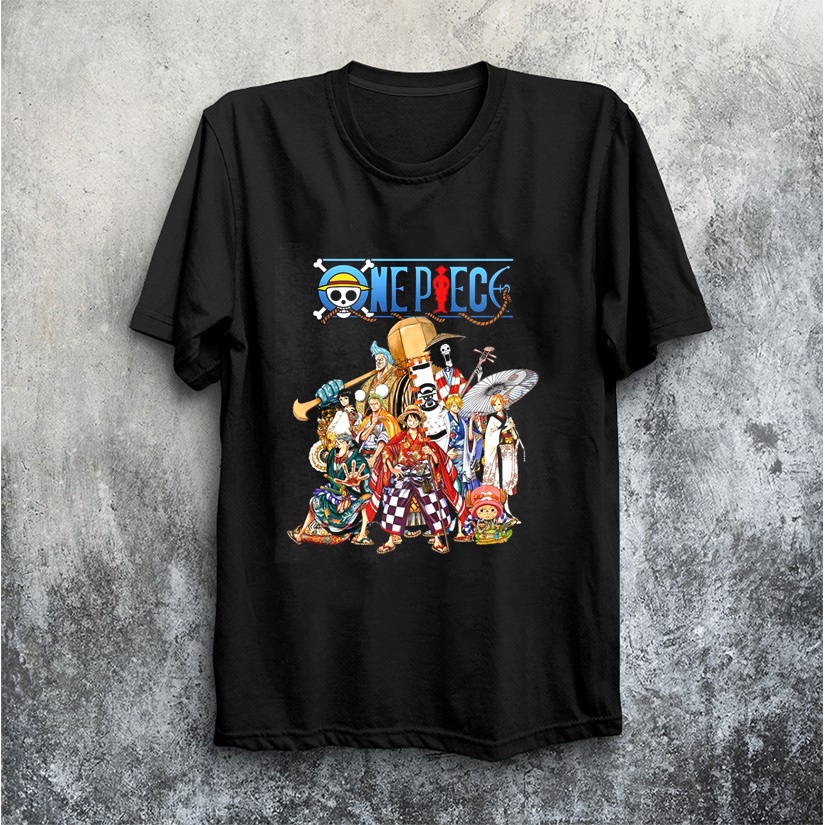 Áo thun One Piece màu đen in hình băng hải tặc mũ rơm luffy - Có size trẻ em