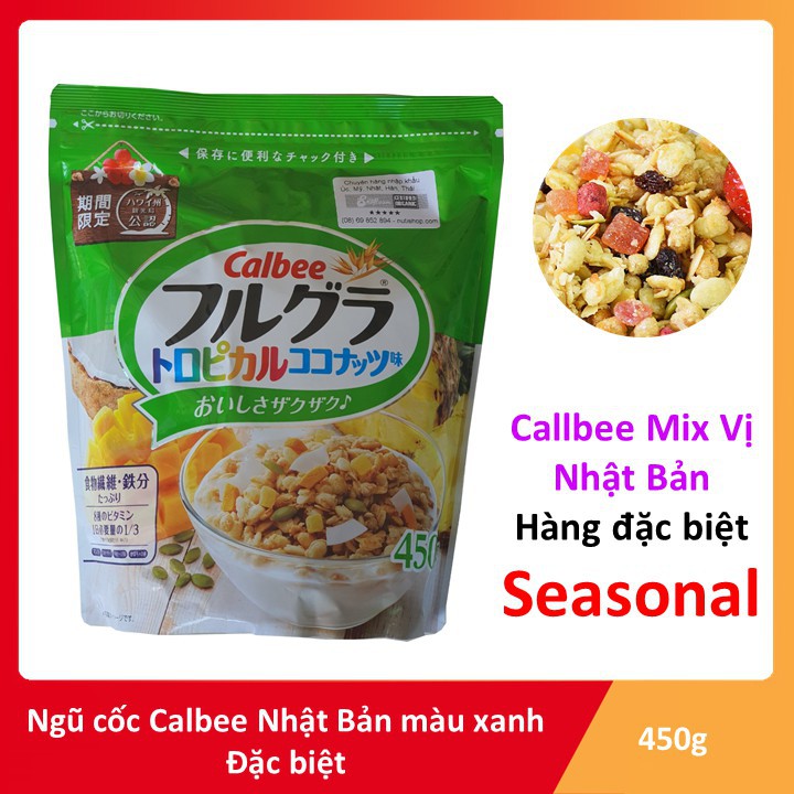 Ngũ cốc Calbee gói xanh lá 450gr (Xoài, Dừa, Thơm)