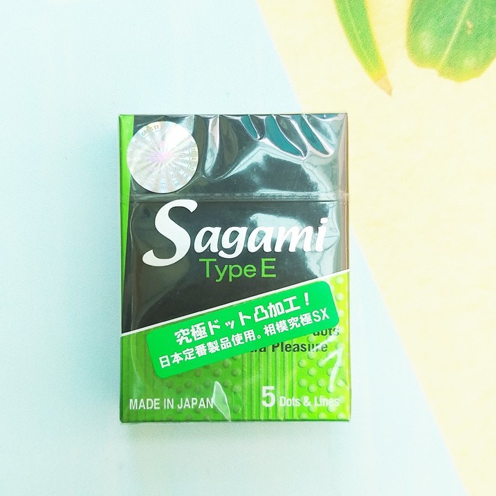 [ CHÍNH HÃNG ] - Bao cao su Sagami Type E , siêu mỏng, gân gai giúp tăng kích thích, ôm sát thoải mái - Hộp 5 cái