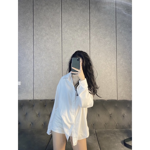 [Ảnh Thật] Áo Sơ-mi Nữ Thô Mềm Dài Tay Xẻ Tà Xinh Xắn [LanHin90]