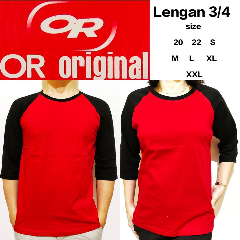 Áo Sơ Mi Raglan Trơn Nam Nữ Tay Áo Đen Đỏ 3/4
