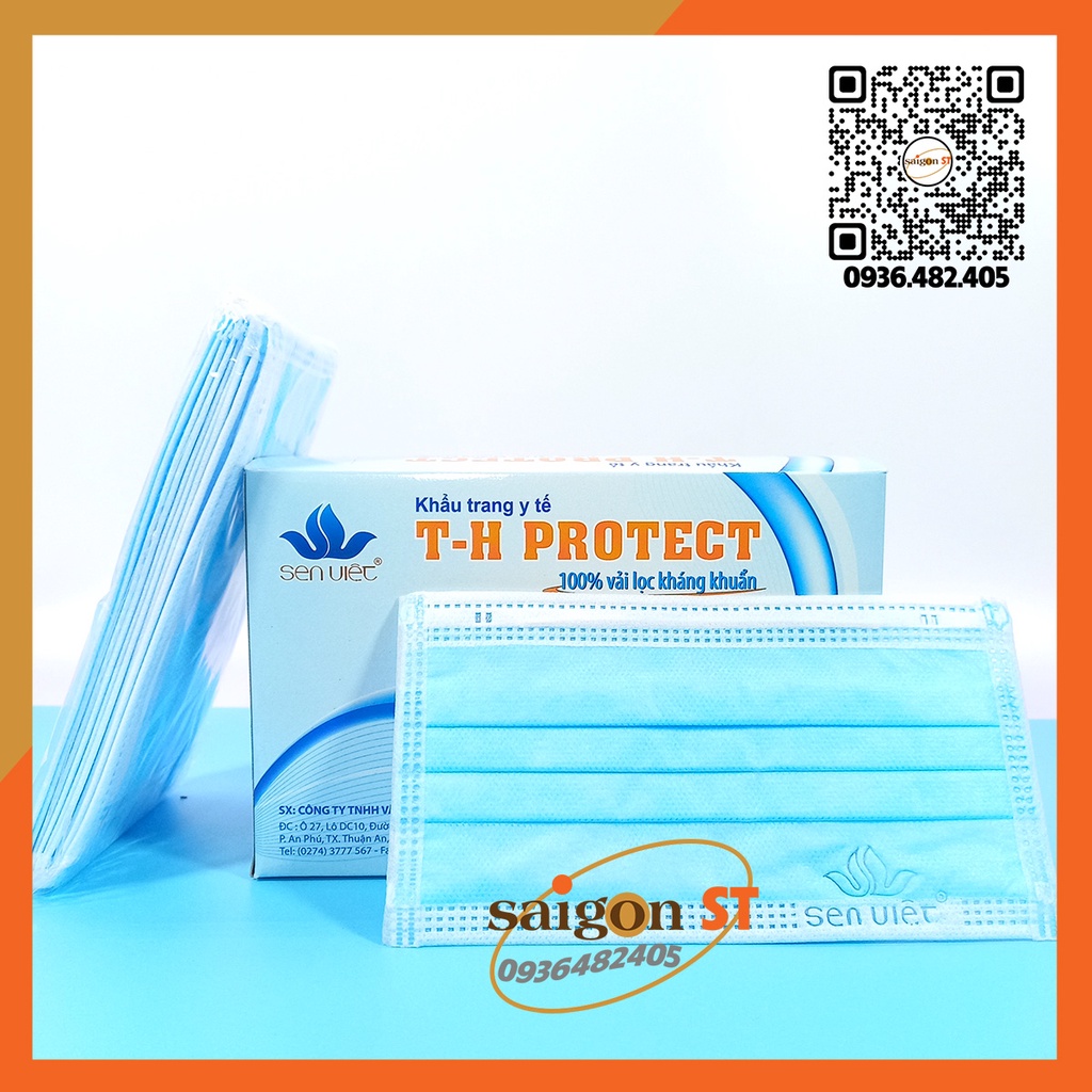 Hộp 50 cái, Khẩu trang y tế Sen Việt T-H Protect, khau trang y te Sen Viet 2D 5 lớp, kháng khuẩn chống bụi hợp thời tran