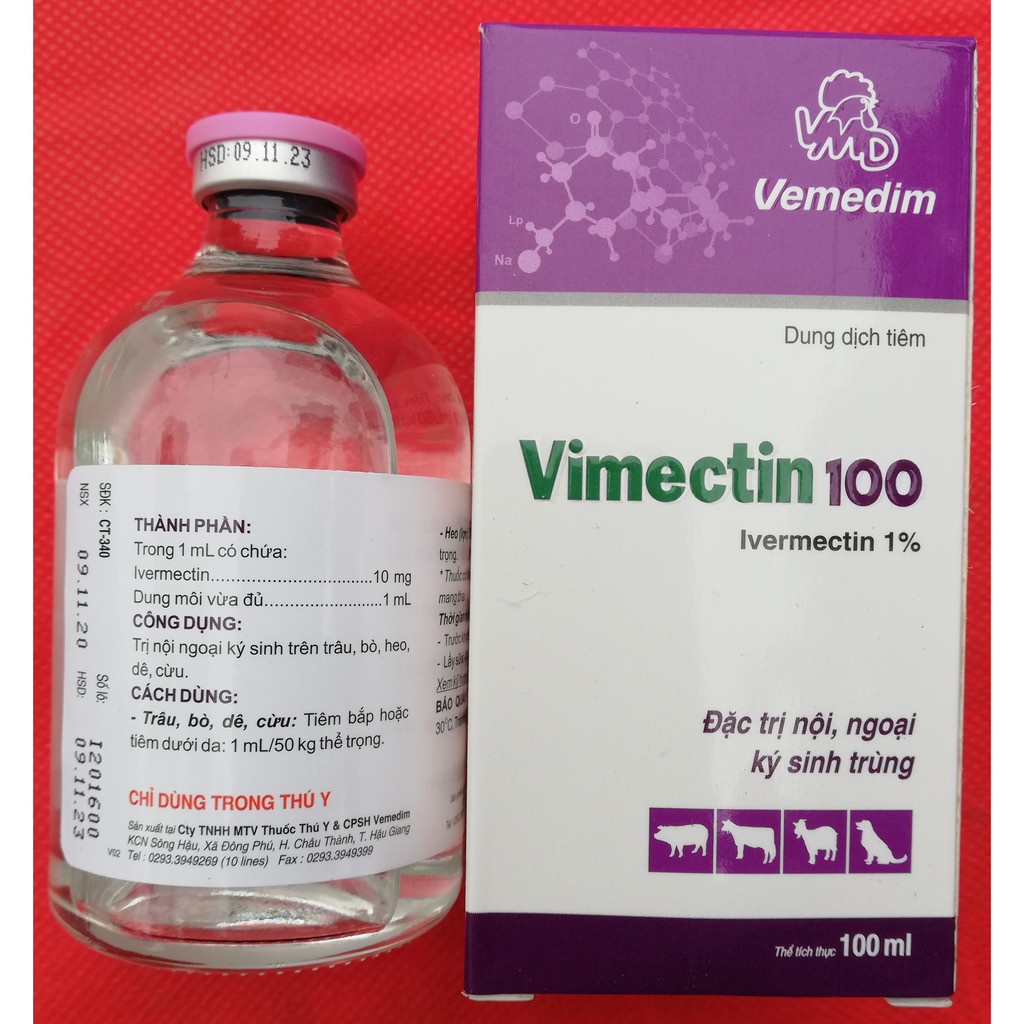 1 lọ 100ml VIMECTIN 100 Chuyên dùng cho heo, trâu, bò, dê, cừu, ngựa, lợn, chó, mèo, thỏ