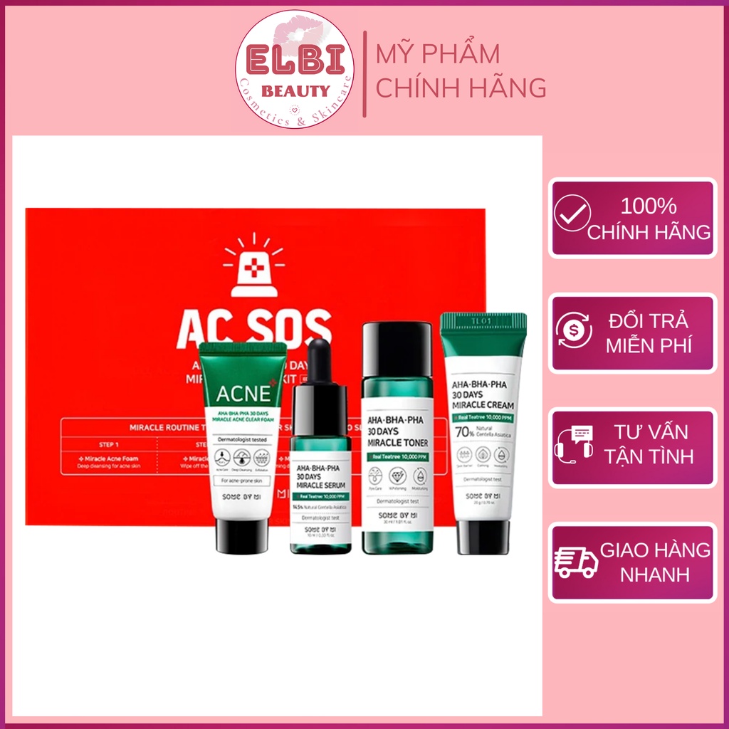 Bộ Kit Some By Mi 4 Sản Phẩm Cho Da Mụn AC SOS KIT AHA-BHA-PHA 30 Days Miracle