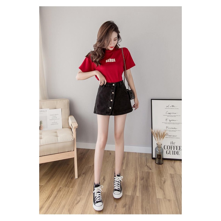 Chân Váy Denim Lưng Cao Dáng Rộng Chống Chói Dễ Phối Đồ Thời Trang Mùa Hè Cho Nữ
