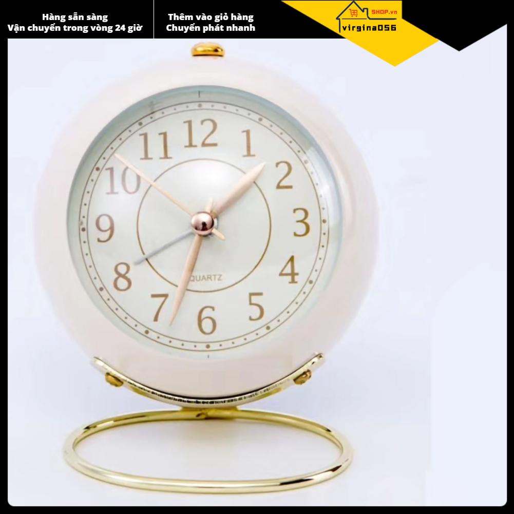 Virgina056 Đồng hồ tròn nhỏ Cơ sở hình Câm tiếng chống ăn mòn thạch anh báo thức đầu giường với đèn ngủ cho phòng trường học