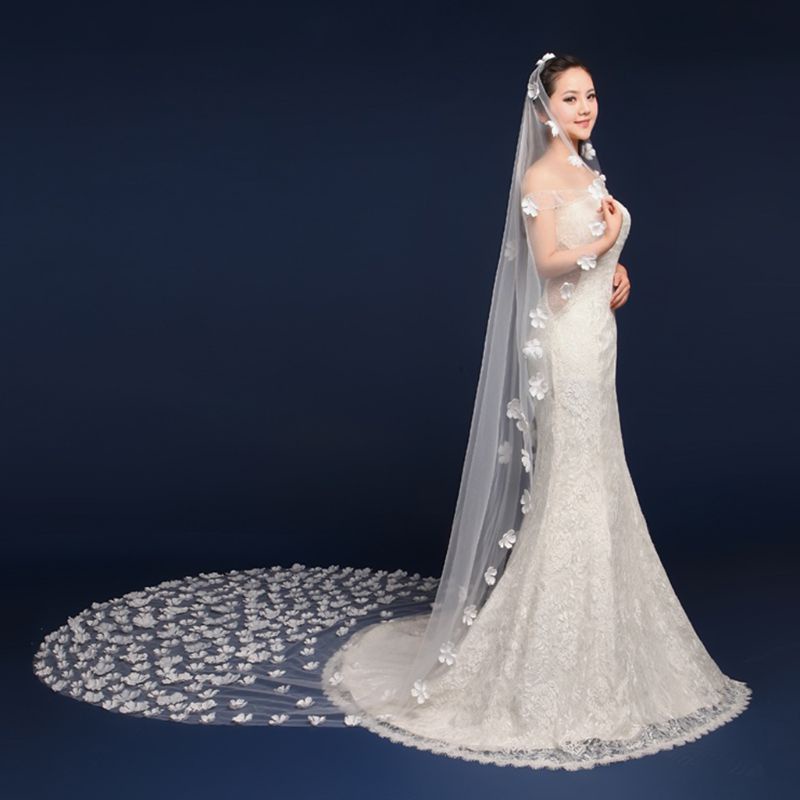 Mạng Che Mặt Một Lớp Bằng Vải Tuyn Siêu Dài Lãng Mạn Cho Đám Cưới