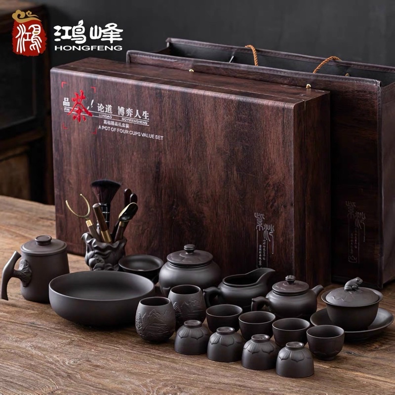 Ấm Chén Tử Sa Nghi Hưng  ⚡ XẢ KHO ⚡ Bộ ấm chén cao cấp có vali đựng phù hợp mang đi làm quà tặng