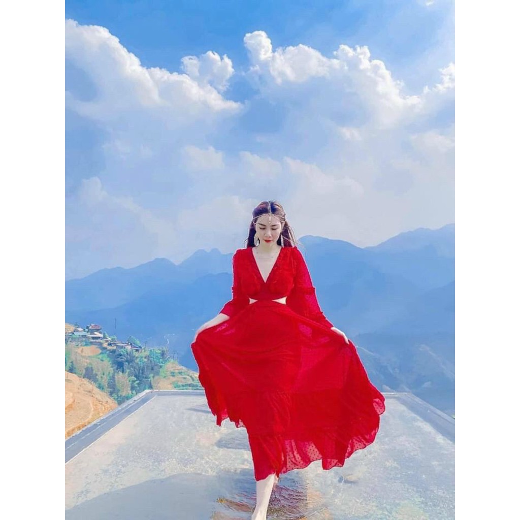 Đầm maxi đi biển dáng dài khoét eo hở lưng cá tính cực xinh phong cách thời trang XUKA-DRESS MT039 chất Voon