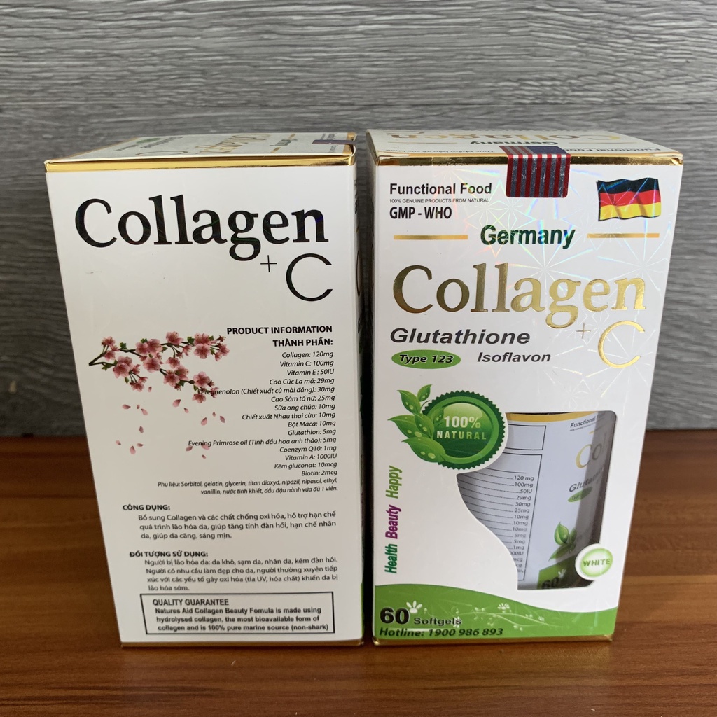 Viên uống COLLAGEN +C hỗ trợ làm đẹp da, sáng da, trắng sáng da - Hộp 60 viên tiêu dùng 30 ngày