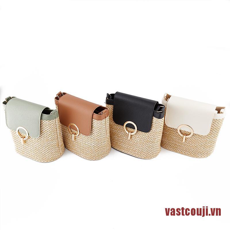 VastcouJI Casual Chains Straw Bucket Bags Women Summer Messenger Bag Rattan Bags Be