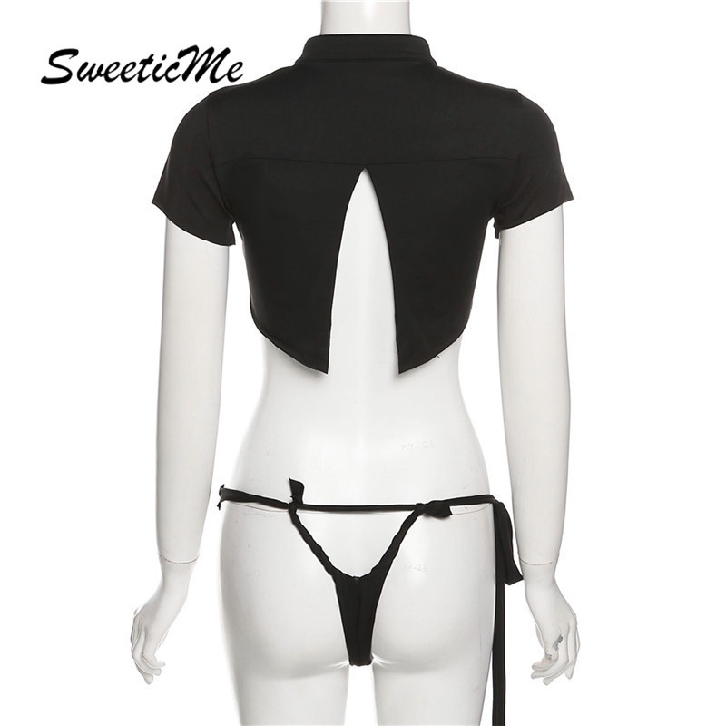 Bộ Đồ Bơi Sweeticme   Tay Ngắn Thắt Dây Thời Trang Quyến Rũ Cho Nữ