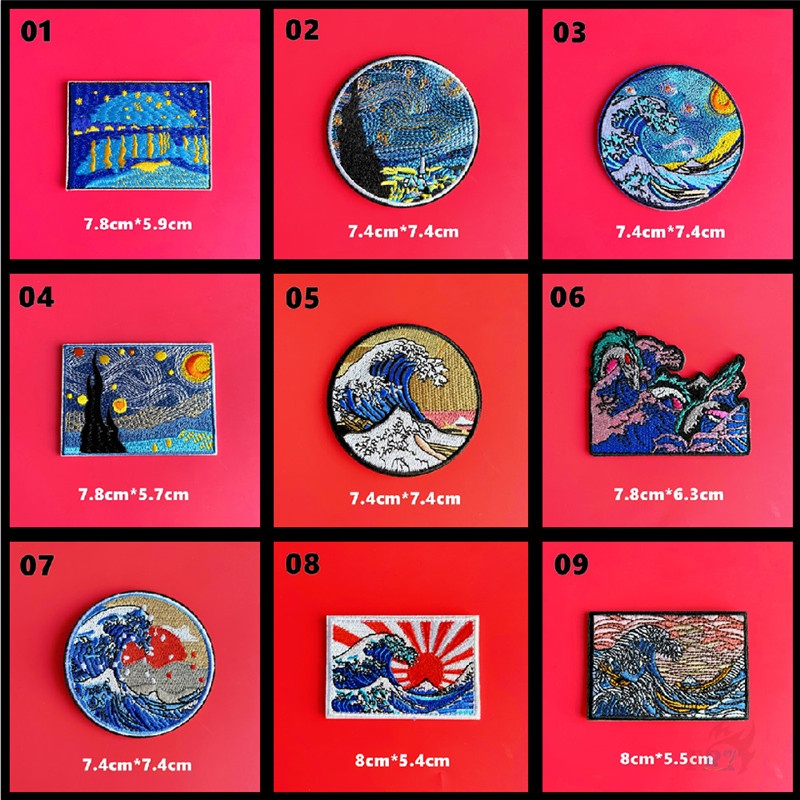 ✿ Miếng Dán Trang Trí Hình Sóng Biển Bầu Trời Đầy Sao ✿ 1 Miếng Dán Ủi Lên Quần Áo & Túi Xách Thêu Hình Chim Ruồi