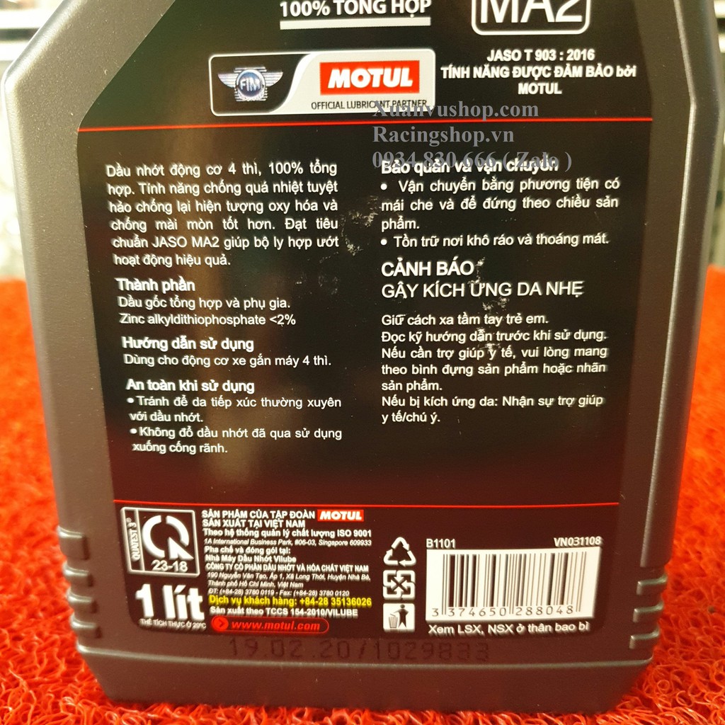 Nhớt MOTUL H-Tech 100 4T 10W40 [ QUÉT MÃ VẠCH ] (100% Tổng Hợp - Mô Tô PKL - EXCITER - Winner - Sonic - Satria  )