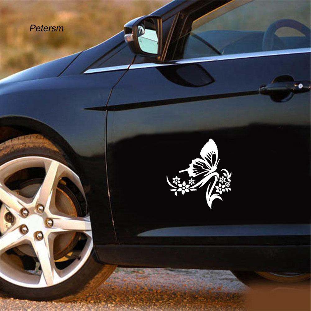 Miếng Dán Phản Quang Họa Tiết Hoa Và Bướm Trang Trí Xe Hơi