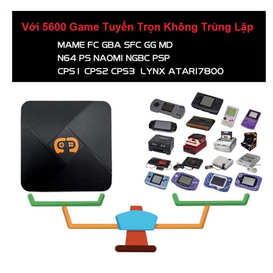 Máy Chơi Game Không Dây Kiêm Android Tivi Box SX 5600 - Tích Hợp 5600 Game NAOMI / PSP / PS1 / FC / NES / N64 / NEO.GEO