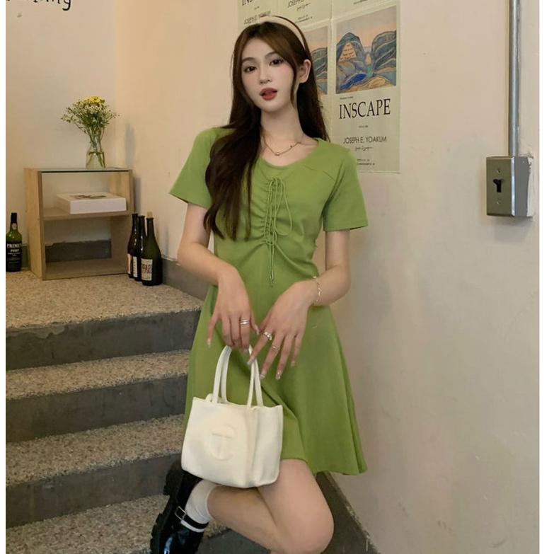 Đầm Chữ A Lưng Cao Phối Dây Rút Thời Trang Mùa Hè Mới