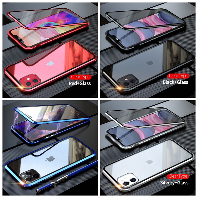 Ốp điện thoại viền nam châm kim loại kèm 2 mặt kính cường lực 360 độ cho Huawei Nova 2S 3E 3I 4E 5I Honor Play 3Pro