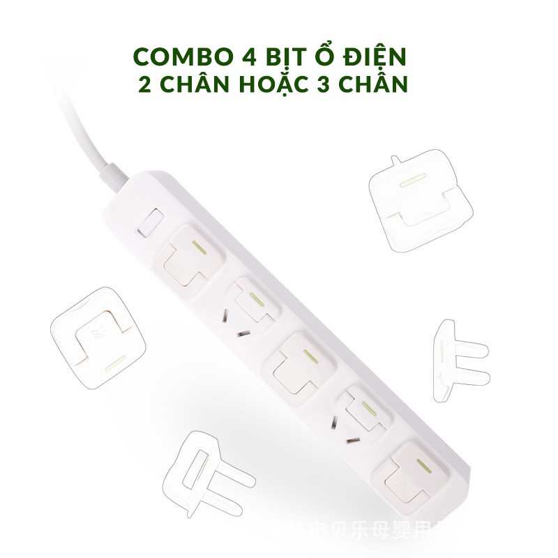 Combo 4 nút bịt ổ điện/nút chặn bịt ổ điện an toàn cho bé 2 chân hpg191 bằng nhựa trắng chống giật