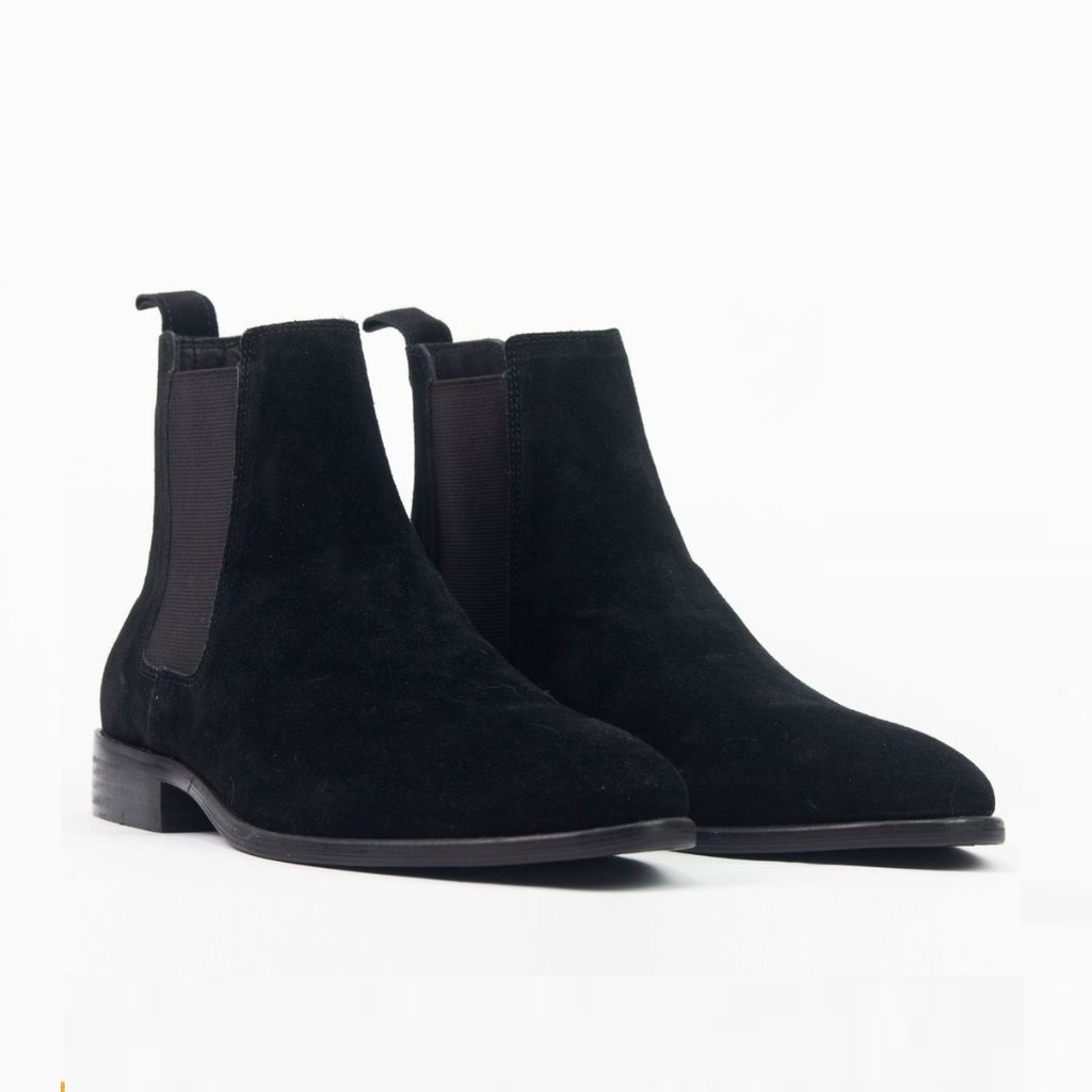 Giày nam Chelsea Boots màu đen chất liệu da bò lộn, đế cao su đúc êm chân, kiểu dáng cao cổ thời trang