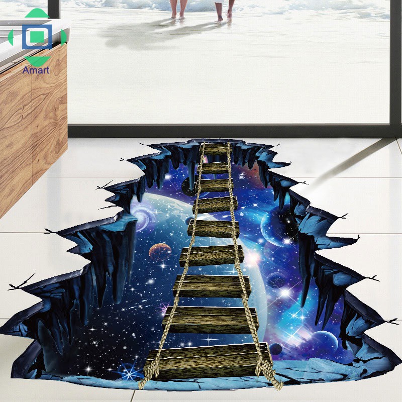 Decal dán trang trí sàn nhà vũ trụ 3D độc đáo