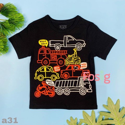 Áo Thun Tay Ngắn Bé Trai PL - Đen Xe Màu