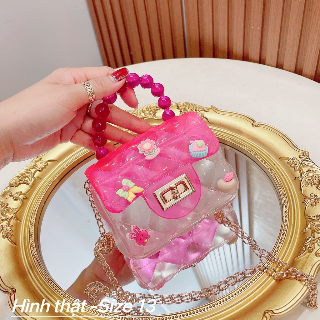 Túi đeo chéo mini quai ngọc nhựa gắn charm cho bé dễ thương đẹp giá rẻ nhỏ gọn DIOMI