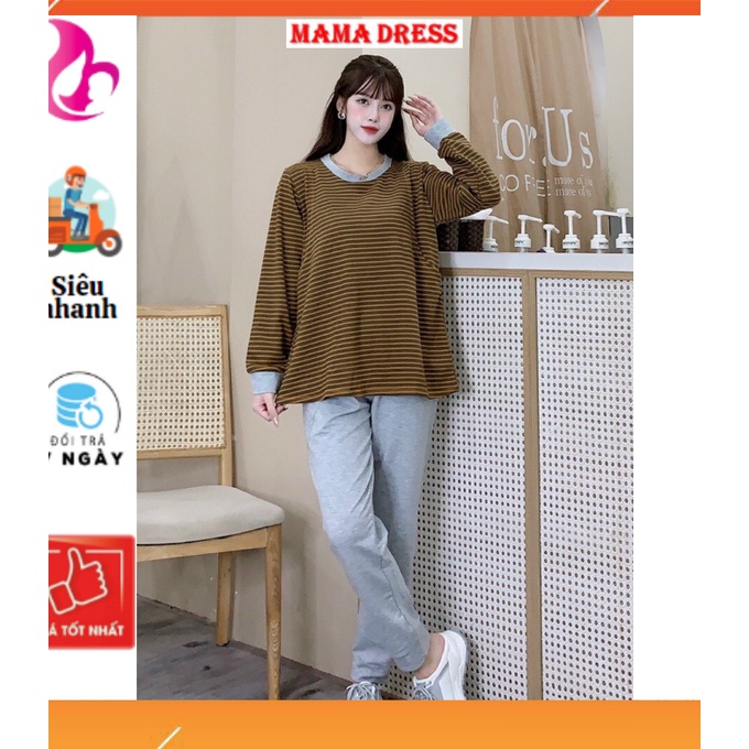 Bộ đồ bầu và sau sinh chất NỈ DA CÁ CÓ VÉN TI KẺ đẹp giá rẻ cho mom mặc nhà trong mùa THU ĐÔNG B29