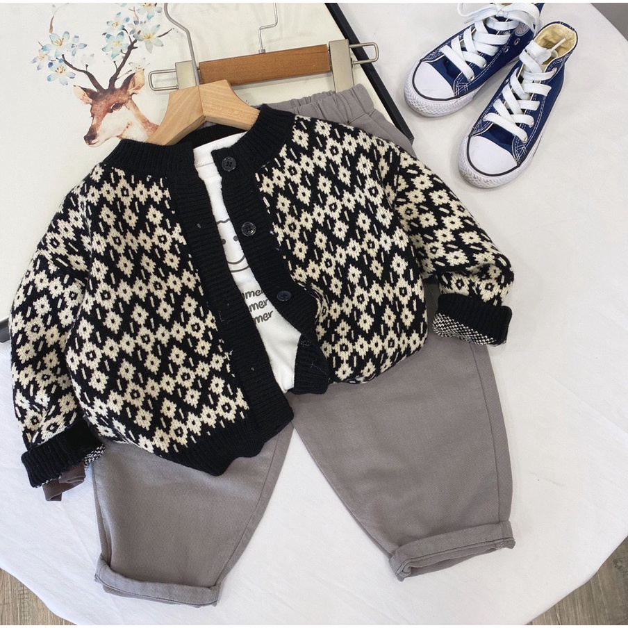 áo len cardigan lót nỉ phong cách hàn quốc cực bảnh cho bé trai