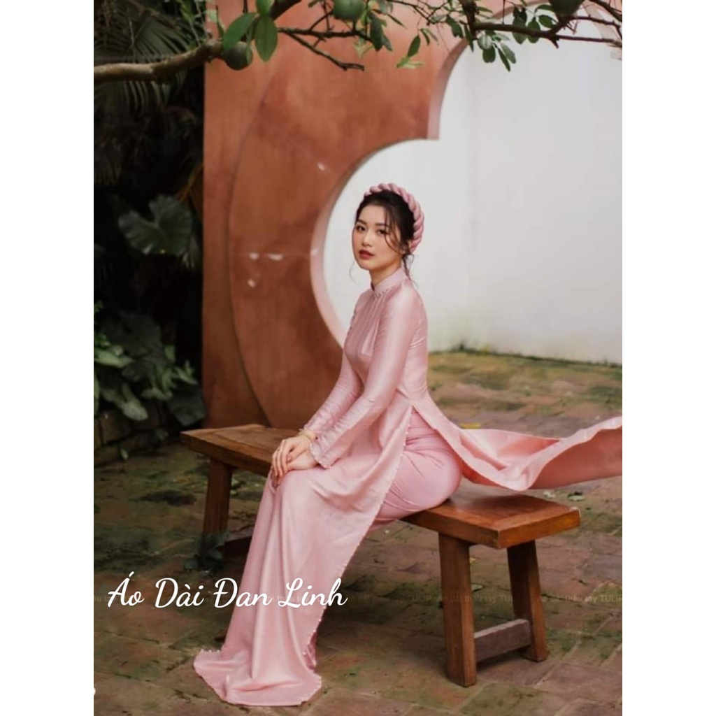 * Áo dài lụa vân gỗ cao cấp màu hồng sang trọng, áo dài cô dâu, áo dài ăn hỏi, áo dài cưới - Áo Dài Đan Linh