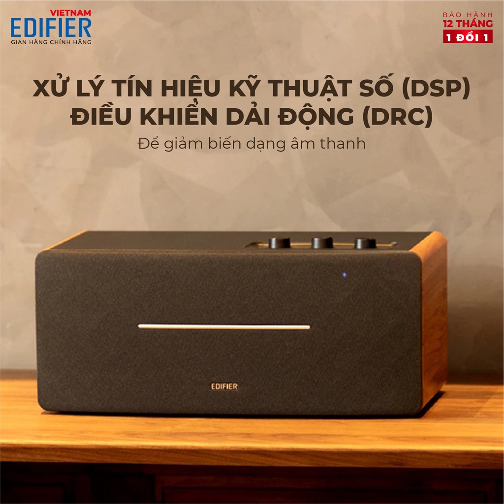 Loa Bluetooth 5.0 EDIFIER D12 Vỏ gỗ chống dội âm - Hỗ trợ AUX âm thanh nổi Stereo - Kèm remote điều khiển