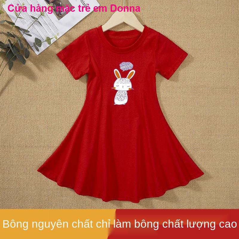 quần áo trẻ em mùa hè mới Váy Hàn Quốc Công chúa Trung Đầm cô bé tay ngắn Tidebộ nỉ cho bébộ bé trai