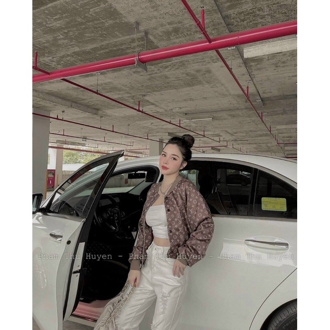 Áo Khoác Bomber Hoạ Tiết LV Nâu Sang Chảnh In Nổi Cá Tính Có Video Ảnh Thật