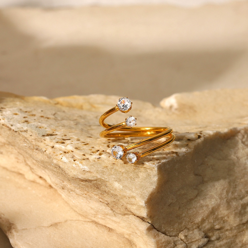 Vnox Nhẫn Hở Hai Lớp Đính Đá Cz Mạ Vàng Có Thể Điều Chỉnh Làm Quà Tặng Trang Sức