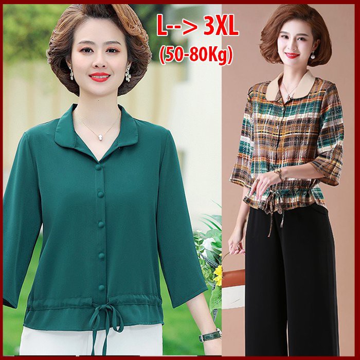 HÌNH THẬT - ÁO SƠ MI U50-60 BIGSIZE KIỂU ÁO QUÝ BÀ , ÁO KIỂU GIẤU BỤNG CỔ REN 3A16 3A07 3A15 3A02