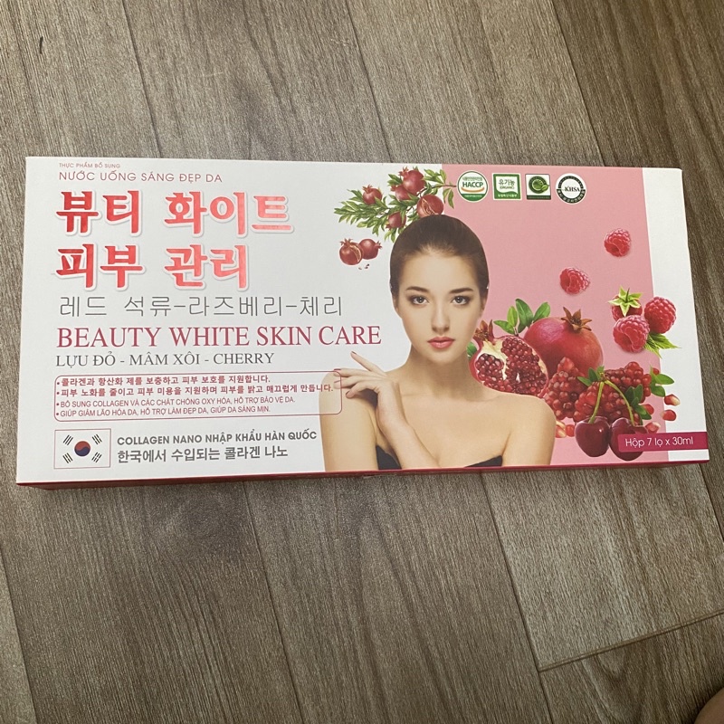Nước uống sáng đẹp da BEAUTY WHITE SKIN CARE Lựu đỏ - Mâm xôi - Cherry - Collagen Nano nhập khẩu Hàn Quốc
