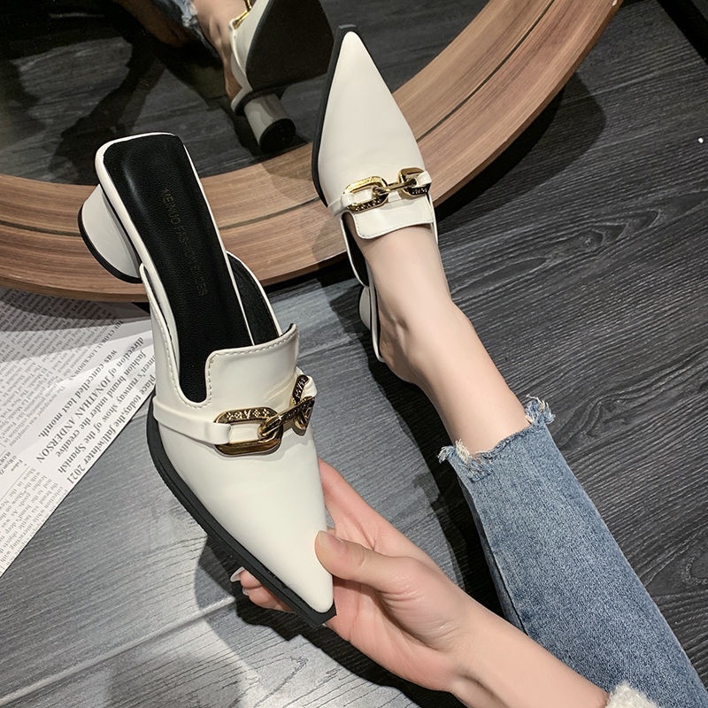 Dép Cao Gót Mũi Nhọn Quai Xích Thời Trang Mùa Xuân Mới 2022 Cho Nữ