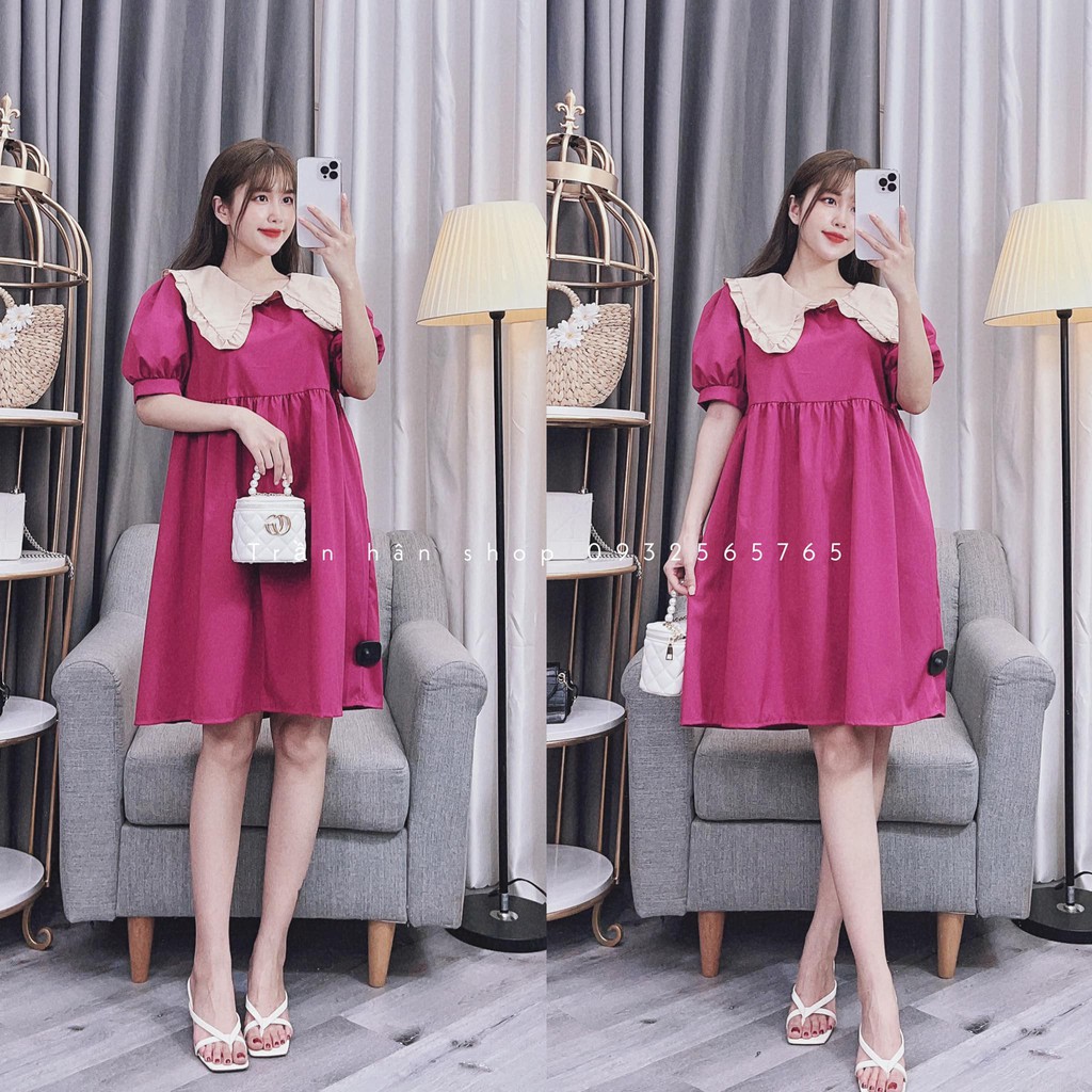 váy đầm babydoll tay ngắn phối cổ bèo xinh xắn cực dễ thương (HÌNH THẬT SHOP CHỤP)🎁3006230