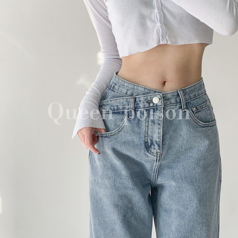  Quần Jeans Lưng Cao Ống Rộng Cá Tính Cho Nữ