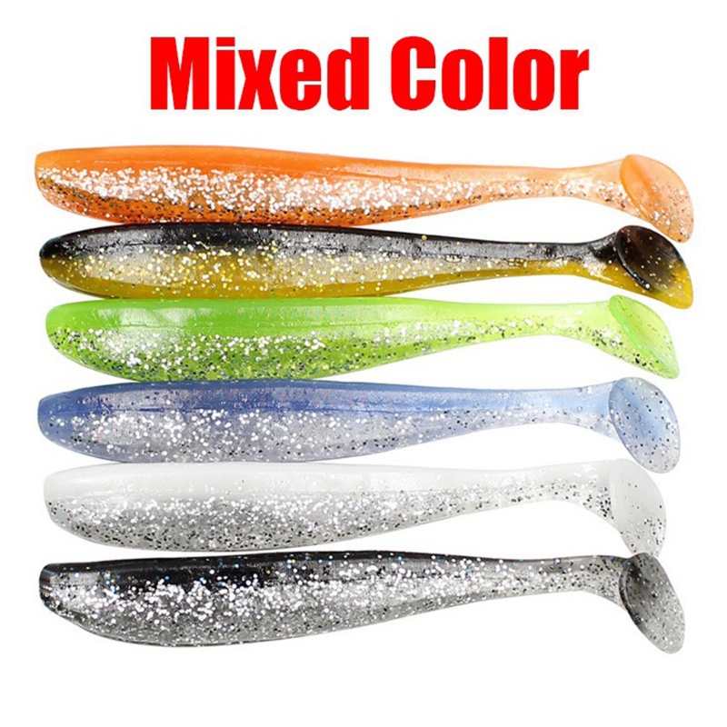 QQ Bộ 6 Mồi Câu Cá Giả Bằng Silicon Mềm Kích Thước 8cm 3.5g Hai Màu Sắc Bắt Mắt