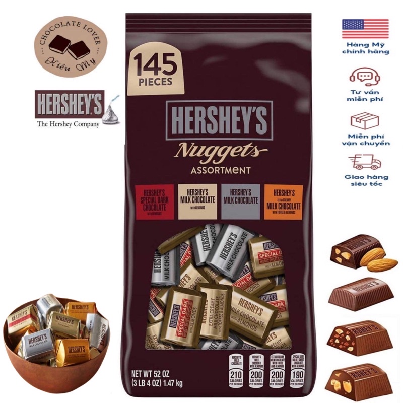 Mời dùng thử _ Tách lẻ kẹo socola Mỹ Hershey nuggest túi 100gr trộn 4 vị ngẫu nhiên