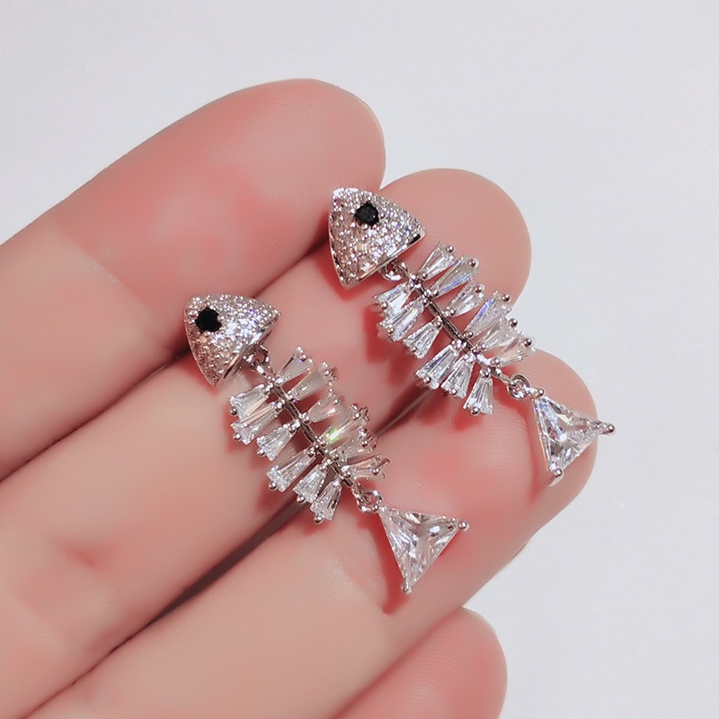 Khuyên tai JIUDUOLAN hình xương cá đính đá zircon độc đáo sáng tạo
