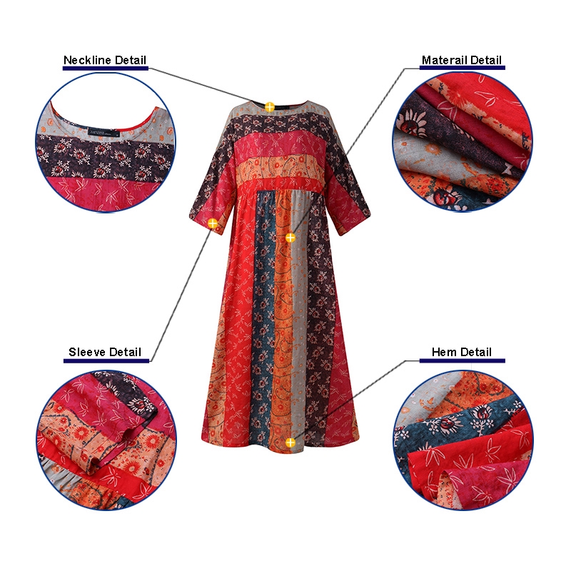 Đầm Dài ZANZEA Thiết Kế Tay Ngắn In Hoa Văn Thời Trang Dành Cho Nữ | BigBuy360 - bigbuy360.vn