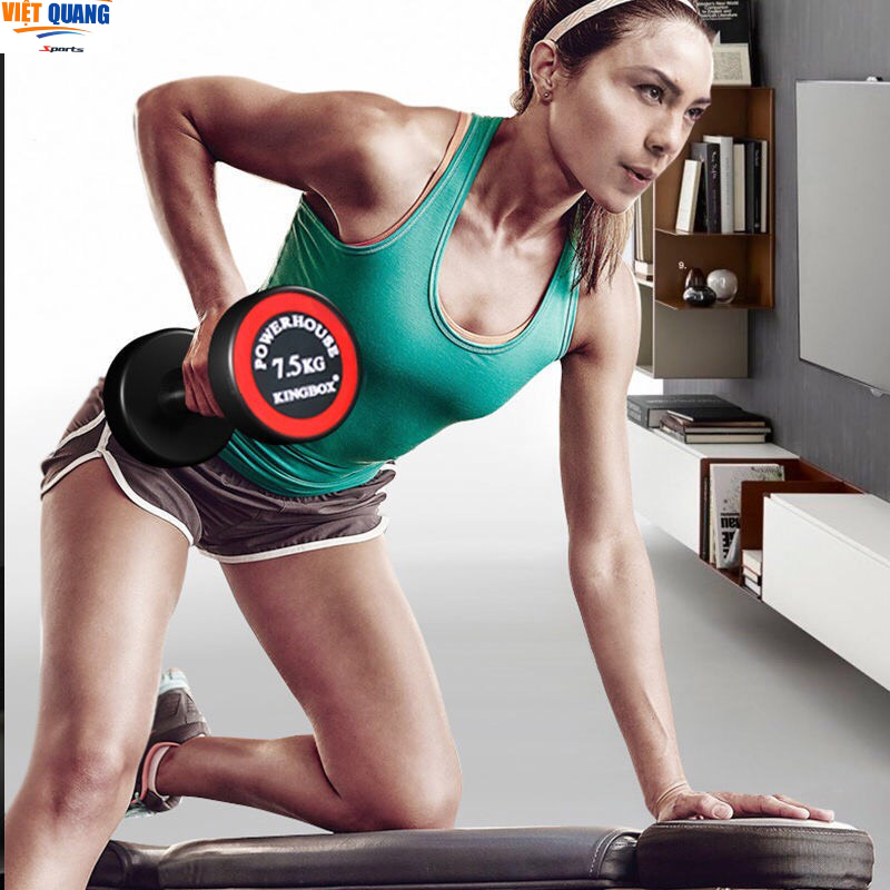 Tạ tay lõi Gang đặc KINGBOX 7.5kg bọc cao su Hàng Nhập Khẩu