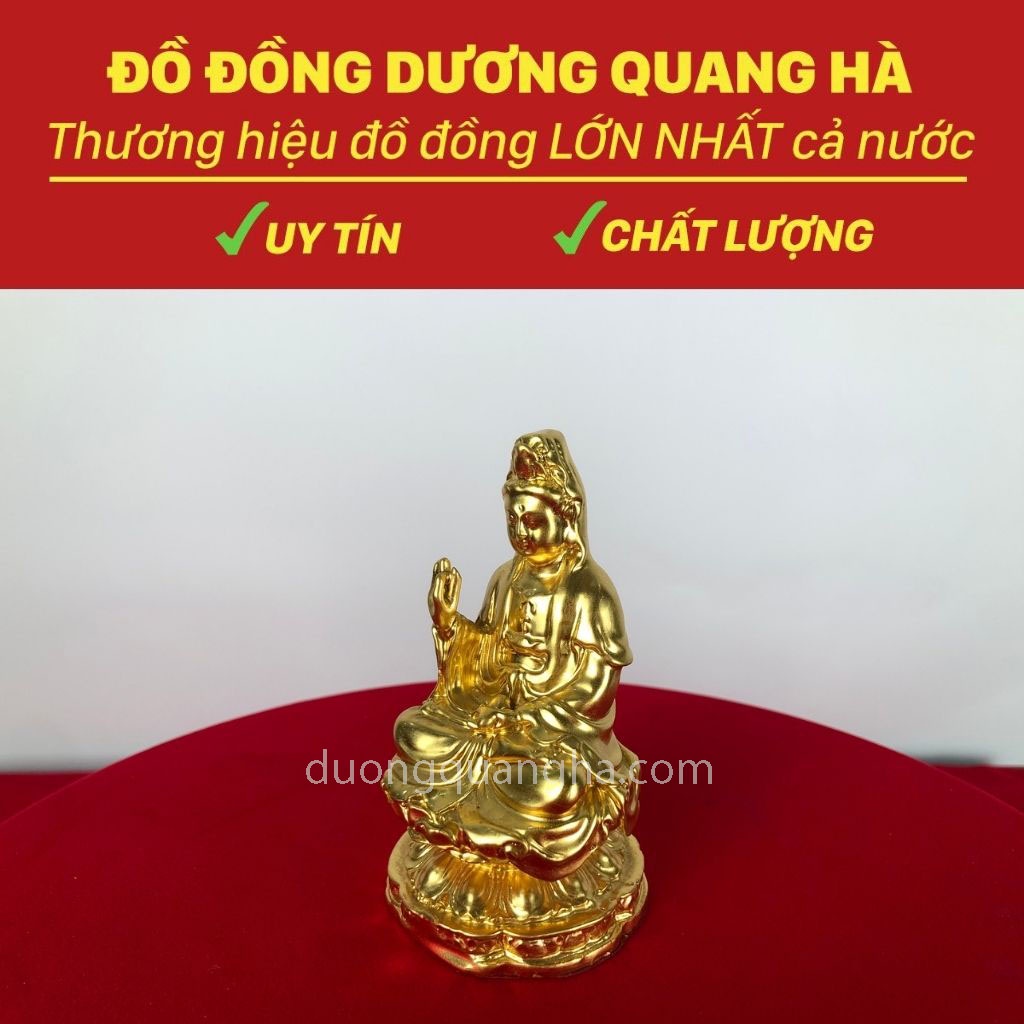 Tượng Phật Quan Thế Âm Bồ Tát Ngự Đài Sen Dát Vàng Chất Liệu Đồng Đỏ Kích Thước 106mm